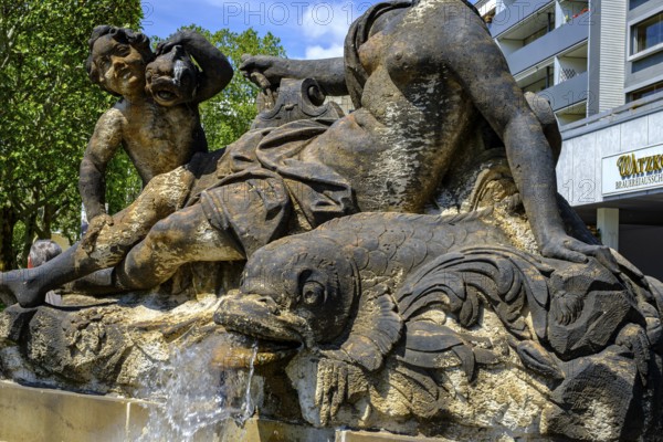 Western Nymph Fountain on the Neustädter Markt in Dresden, Saxony, Germany, for editorial use only,