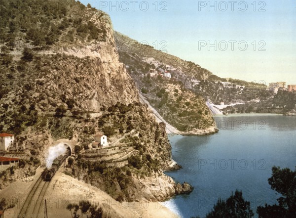 View of the road to La Turbie, Eze and St. Jean, Côte d'Azur, France, c. 1895, Historical,