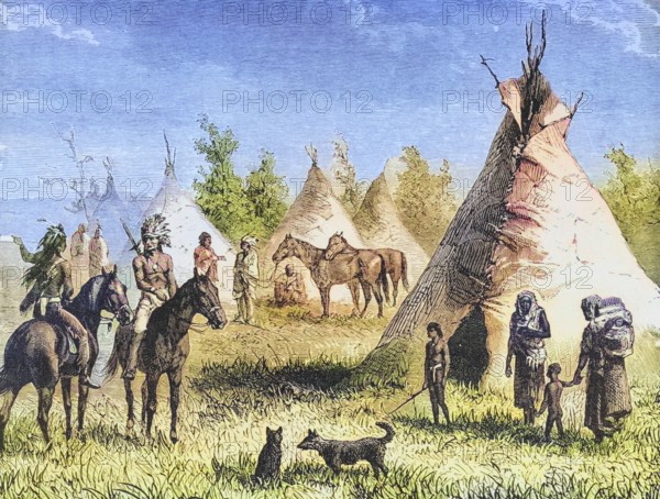 Sioux village with tepees. From American Pictures Drawn With Pen And Pencil by Rev Samuel Manning c