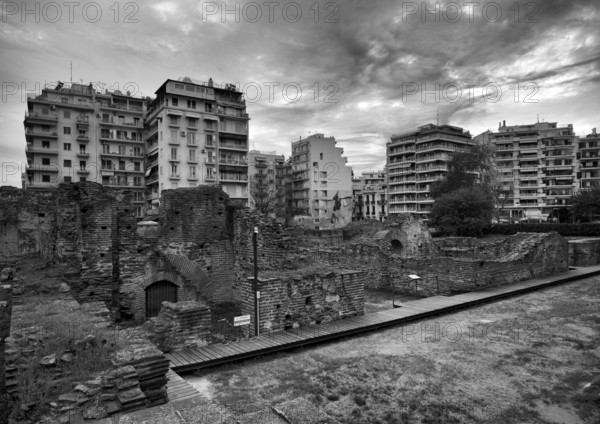 Forum Romanum, Roman Forum, Roman Agora, archaeological site, black and white, Thessaloniki,