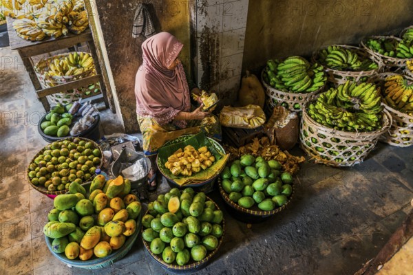 Traditional authentic food market, vendor, woman, fruit, vegetable, fresh, food, nutrition, sale,
