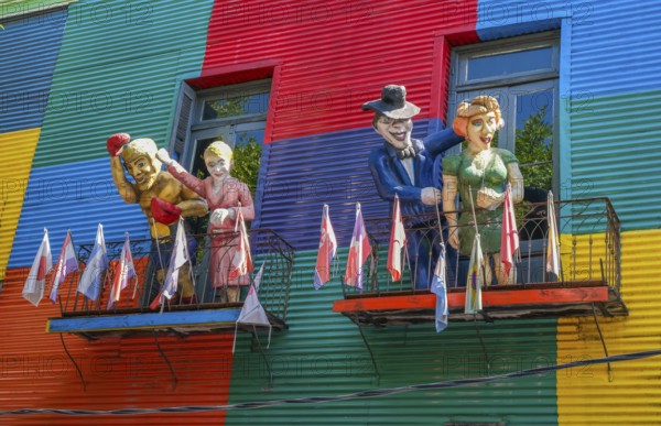 La Boca, Buenos Aires, Argentina, colourfully painted houses in the harbour district around the El