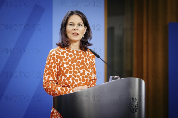 Annalena Bärbock (Alliance 90/The Greens), Federal Foreign Minister, pictured during the press