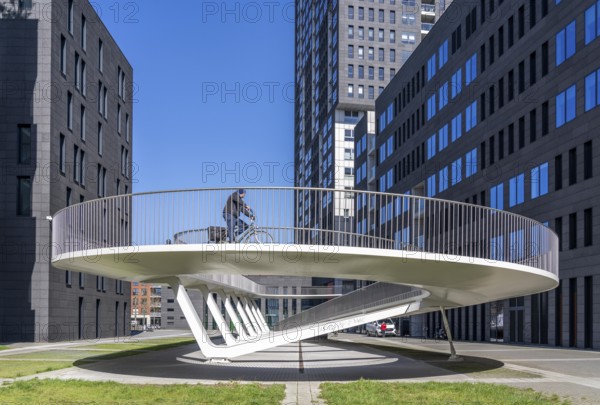 The Parkbruk, cycle and pedestrian bridge in the city centre of Antwerp, crosses a multi-lane city