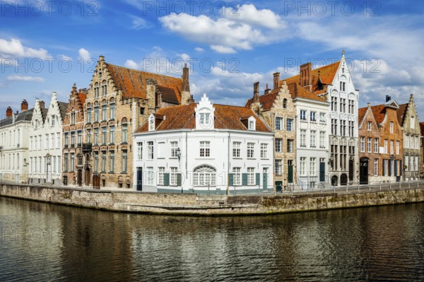 Benelux Europe travel concept, famous view of Bruges canal and old historic houses of medieval