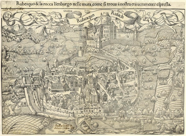 Town map of Rouffach, Rufach, in 1548, today Departement Haut-Rhin, France, reproduction from a