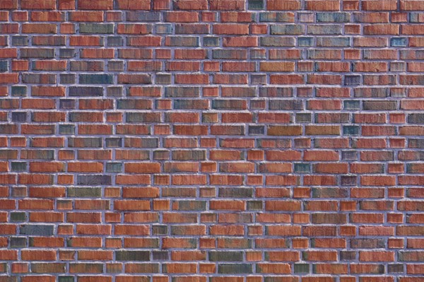 Detailed view of a brick wall with red and brown bricks forming a regular pattern, Bergen,