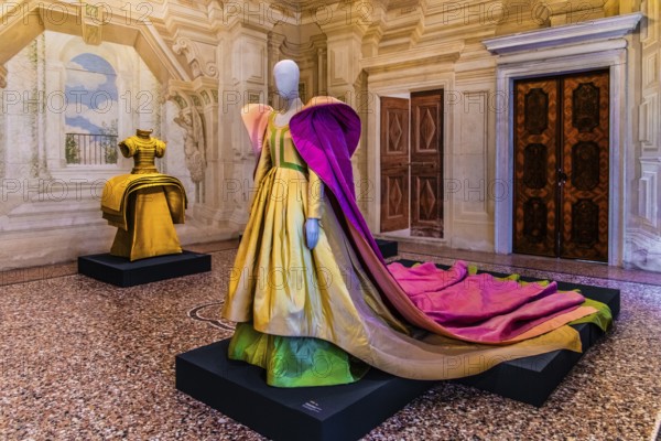 Exhibition of magnificent evening dress creations by fashion designer Roberto Capucci, 17th century