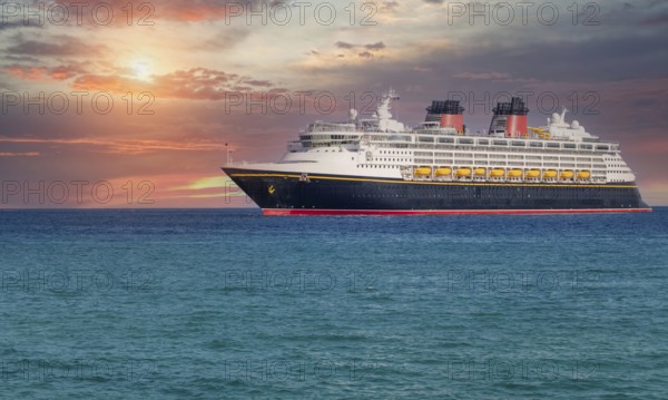 Mexico, Cabo San Lucas, Los Cabos, vacation cruise ship docked close to El Medano beach and scenic