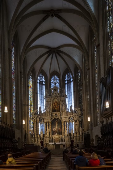 St Mary's Cathedral interior view, the high altar from 1697 in the Gothic choir, Erfurt, Thuringia,