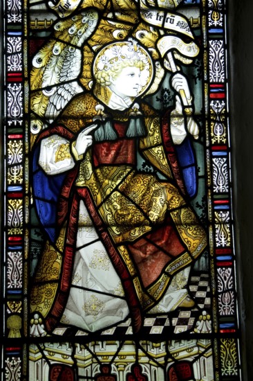 Stained glass angel Gabriel by Charles Eamer Kempe, Church of St Botolph, Burgh, Suffolk, England,