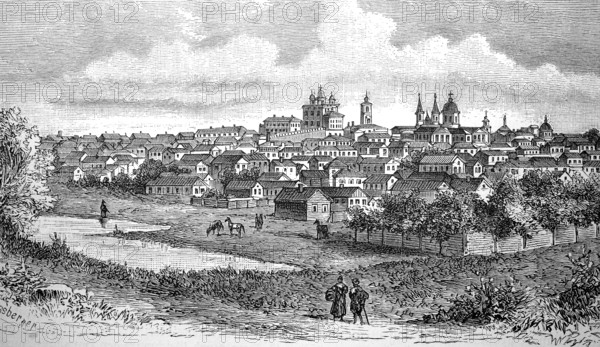 View of the city of Astrakhan on the Volga in Russia, in 1880, Historical, digital reproduction of
