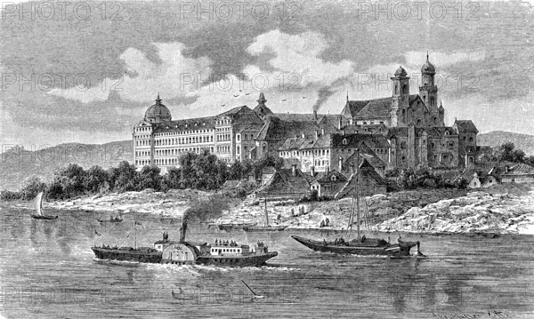 Klosterneuburg on the Danube, Lower Austria, Austria, in 1880, Historical, digital reproduction of
