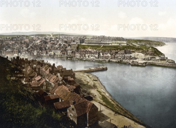 Whitby, from East Cliff, Yorkshire, England, from East Cliff, Historic, digitally restored