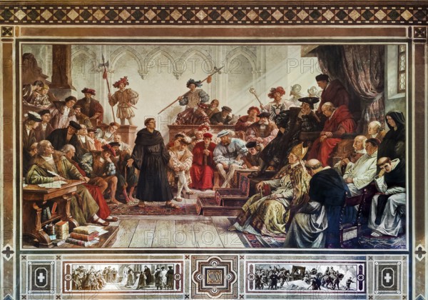 Martin Luther at the Diet of Worms in 1521, mural in the Kaisersaal Goslar by Hermann Wislicenus,