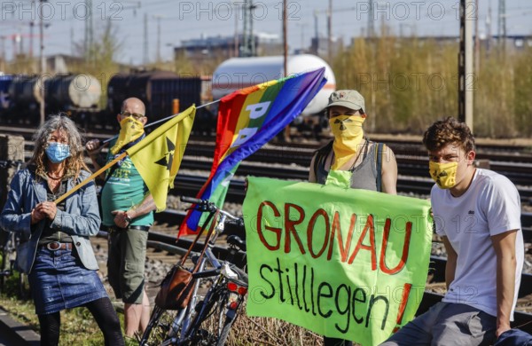 Münster, North Rhine-Westphalia, Germany - Anti-nuclear demonstration in times of the corona crisis