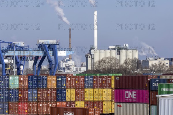 BASF plant, production building and smoking chimneys. Ludwigshafen on the Rhine,