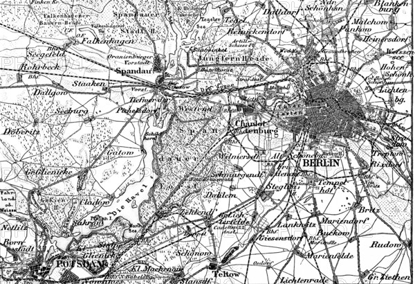 Topographic map of the capital Berlin and surroundings, Potsdam, Havel, Spandauer Forst, Jungfern