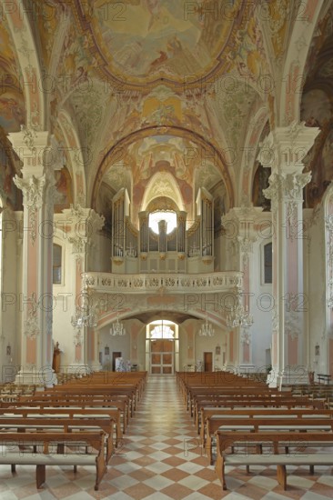 Interior view of the organ with magnificent decorations, ceiling fresco by Giuseppe Appiani,
