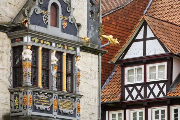 Detail of Münden Town Hall and half-timbered house, Weser Renaissance and German Half-half-timbered