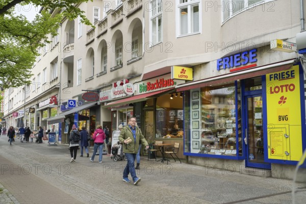 Street scene, people, shops, shopping street Teltower Damm, Zehlendorf, Steglitz-Zehlendorf