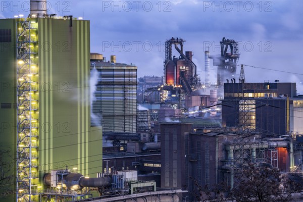 Panorama of the Thyssenkrupp Steel steelworks in Duisburg-Bruckhausen, in front the gas-fired power
