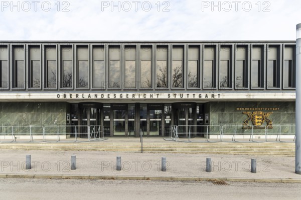 New courtroom building of the Higher Regional Court OLG in Stuttgart-Stammheim. Exterior view with