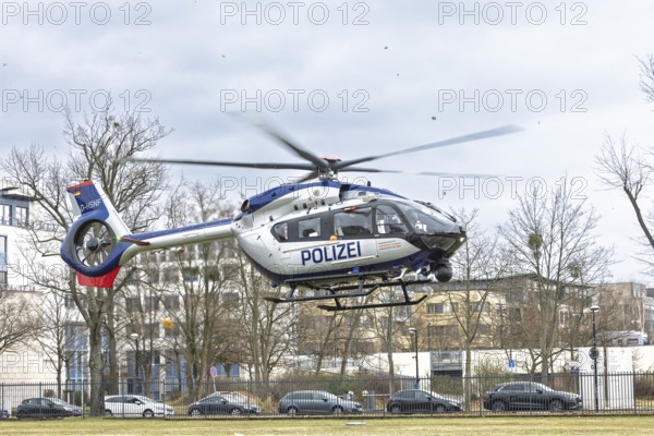 Landing approach of the new H145 police helicopter from Airbus Helicopters, which was taken over by