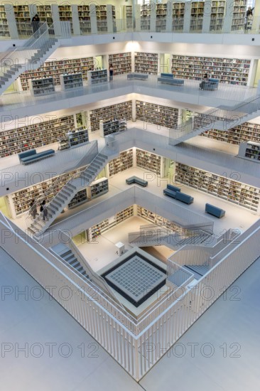 Cube-shaped interior of the city library on Mailänder Platz by architect Prof. Eun Young Yi, with
