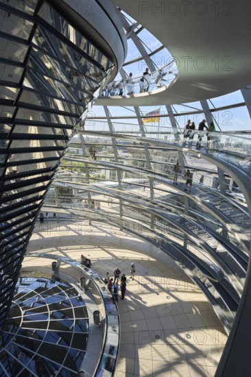 The dome of the Reichstag in Berlin. The architect Sir Norman Foster designed the steel and glass