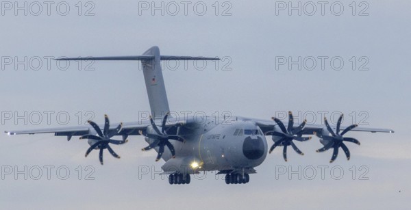 Airbus A400M military transport aircraft of the German Air Force landed at Stuttgart Airport with