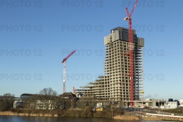 Elbtower construction project halted due to insolvency, construction site of the unfinished