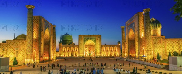 SAMARKAND, UZBEKISTAN - MAY 8, 2019: Registan, an old public square in the heart of the ancient