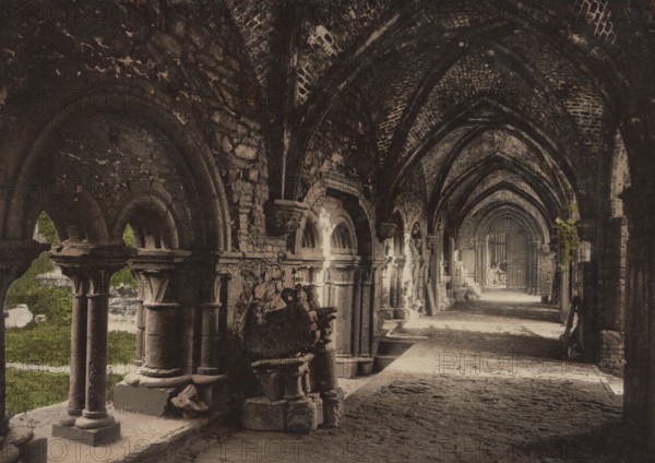 Ghent. Abbey of St Bavon. The cloister, Belgium, Historical, digitally restored reproduction from a