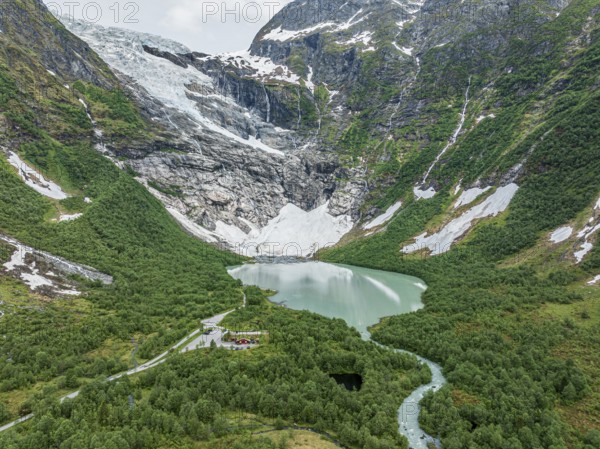 Glacier boyabreen, a glacier tongue of the Jostedalsbreen, glacial lake, north of village