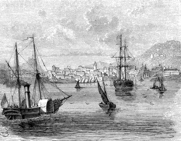 View of Corfu in the Mediterranean, Greece, in 1869, Historical, digital reproduction of an