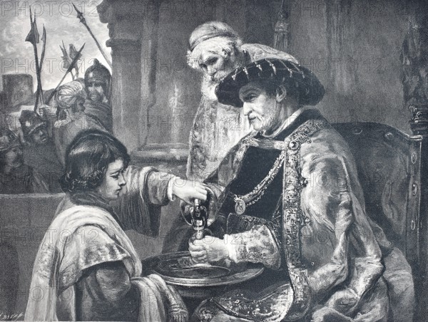 Pontius Pilate, I wash my hands in innocence, Bible, old testamant, Psalm 26, 1880, reproduction of