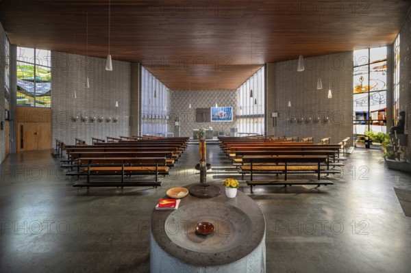 Interior of St Elisabeth's Church, church building from the 1970s, Möhrendorf, Middle Franconia,