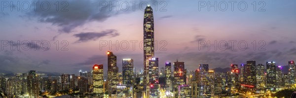 Shenzhen skyline with skyscrapers city centre downtown evening panorama in Shenzhen, China, Asia