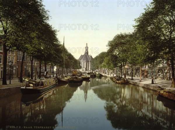 Peat market and new church, The Hague, Holland, ca 1895, Historical, digitally restored
