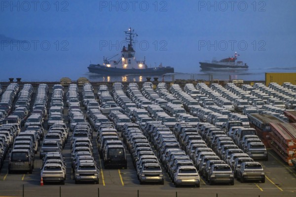 Parking space for import vehicles, hundreds of Hyundai Ioniq, electric cars, waiting for onward