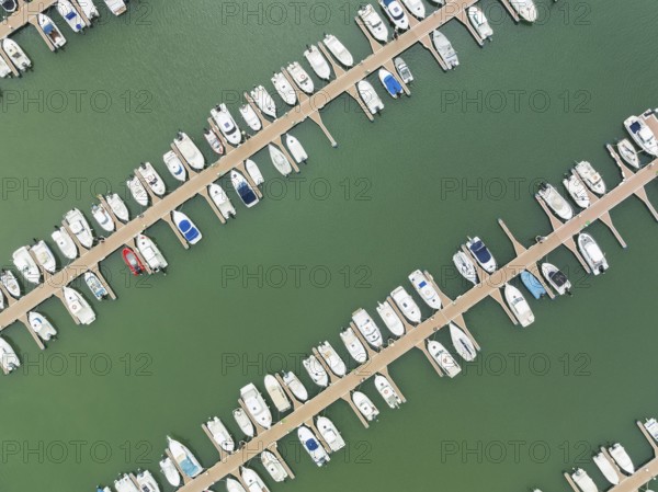 Marina wharves at the river mouth of the Piedras River. Aerial view. Drone shot. Huelva province,