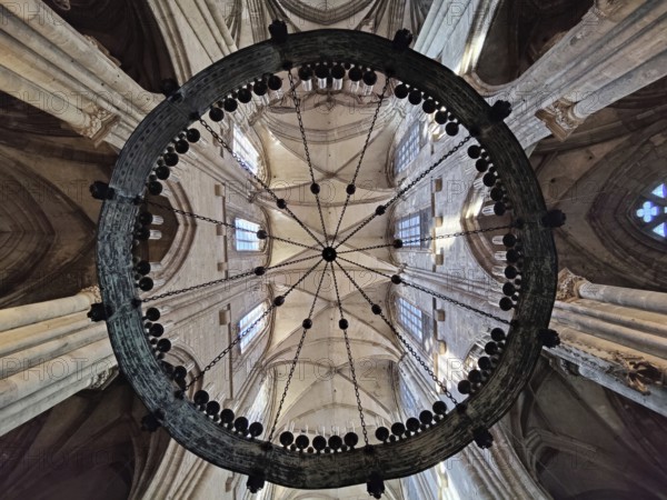 Interior view with view through the Gothic chandelier, Cathedral of St Stephen and St Sixtus,