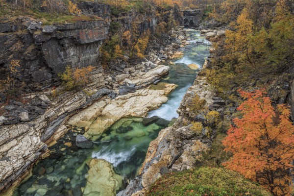 Gorge, canyon, river, rapids, autumn, autumn colours, Abisko Canyon, Abisko National Park, Laponia,