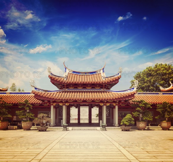 Vintage retro effect filtered hipster style travel image of gates of Lian Shan Shuang Lin