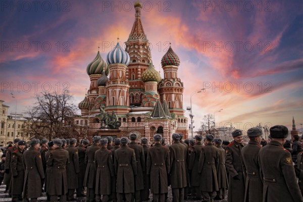 Moscow, Russia, January 2016: an academy of soldiers visiting Red Square in Moscow in a beautiful
