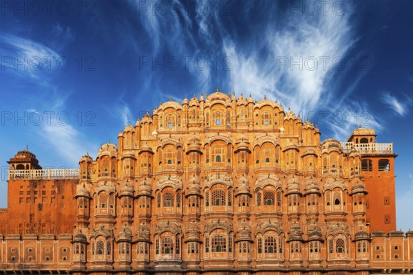 Famous Rajasthan Indian landmark, Hawa Mahal palace (Palace of the Winds), Jaipur, Rajasthan,