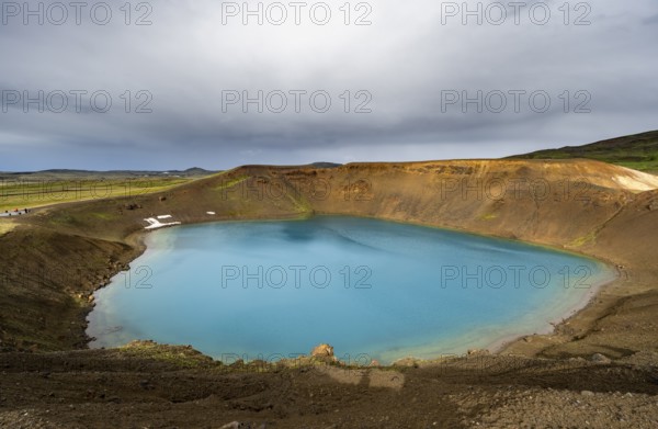 Volcanic crater with blue lake, volcanic lake, crater lake Viti at the central volcano Krafla,
