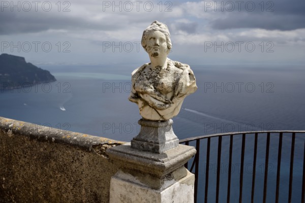 Marble bust at Terrazza dell'Infinito of Villa Cimbrone, Ravello, Amalfi Coast, Costiera