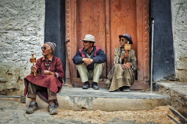 LAMAYURU, INDIA, SEPTEMBER 10, 2011: Tibetan Buddhists in Lamayuru gompa (monastery), Ladakh,
